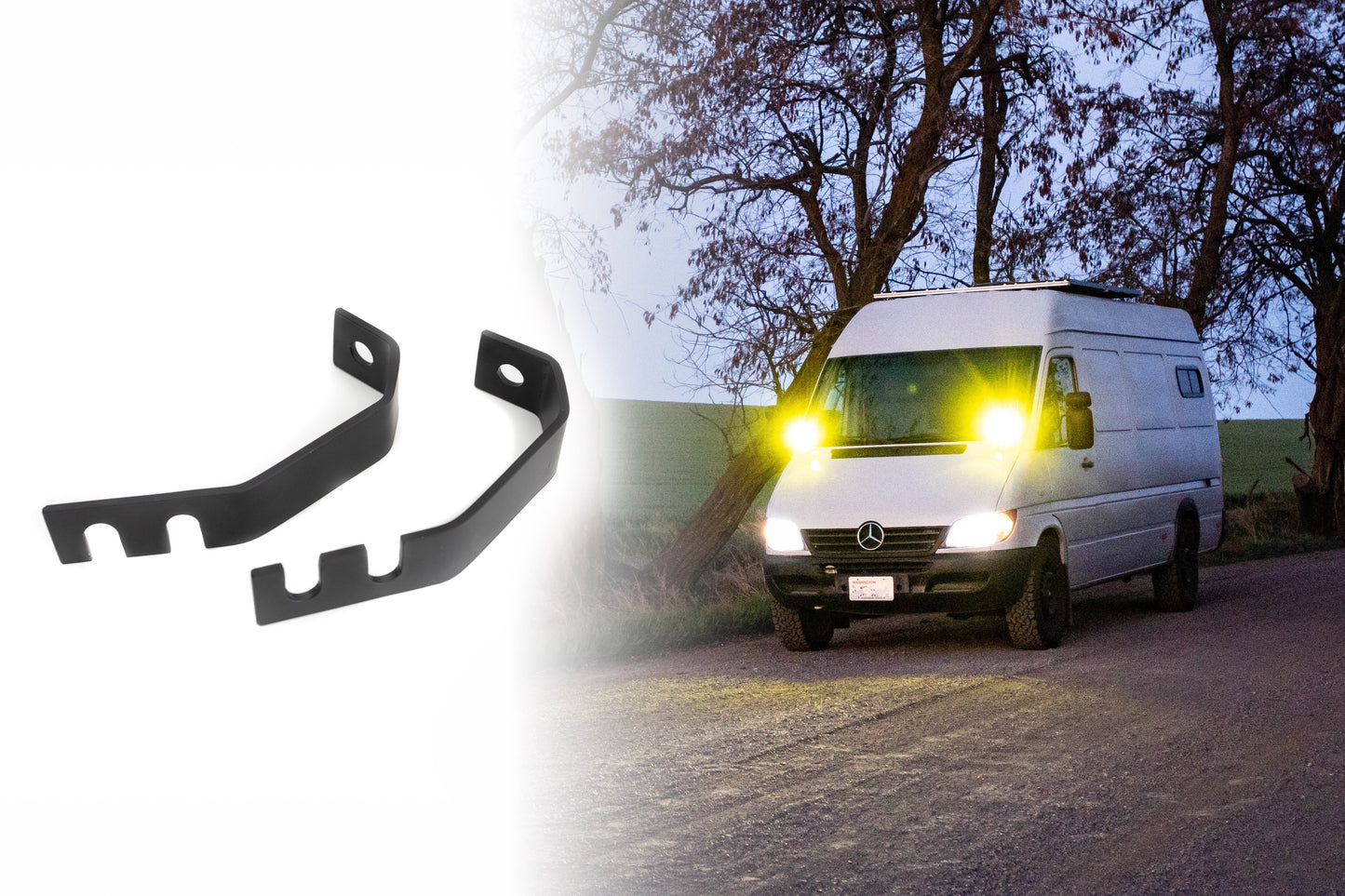 Haven Overland | T1N Sprinter Ditch Light Brackets (for 1994-2006 Mercedes Sprinter) | Hood Mounted Light Brackets for Mercedes, Dodge, Freightliner Camper Van Work Van