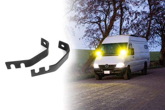 Haven Overland | T1N Sprinter Ditch Light Brackets (for 1994-2006 Mercedes Sprinter) | Hood Mounted Light Brackets for Mercedes, Dodge, Freightliner Camper Van Work Van