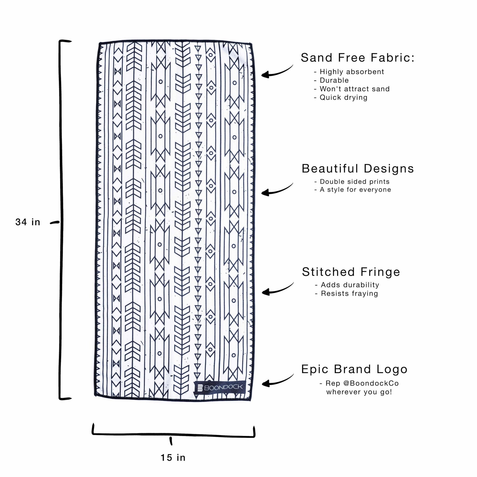 boondock arctic gym towel size indication descriptor