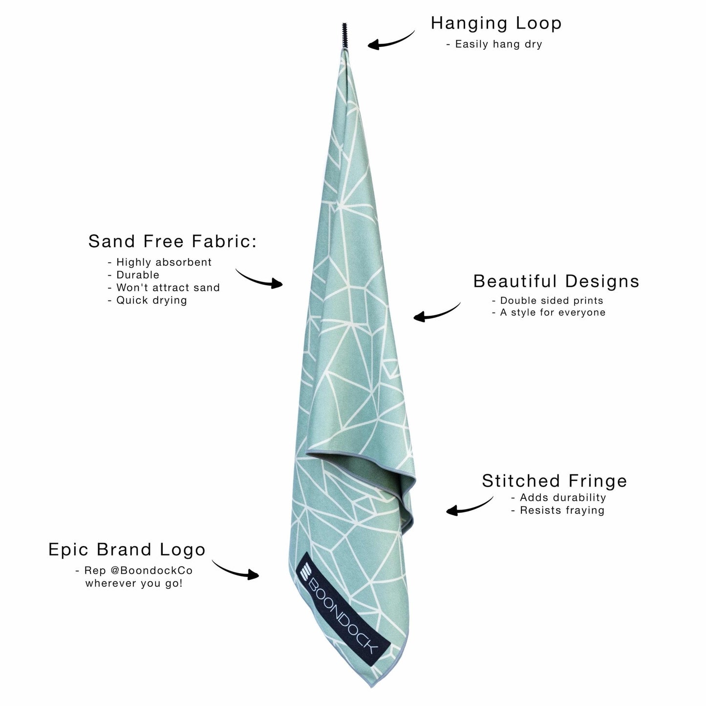 boondock sand free quick dry beach towel features list gemstone blue line design