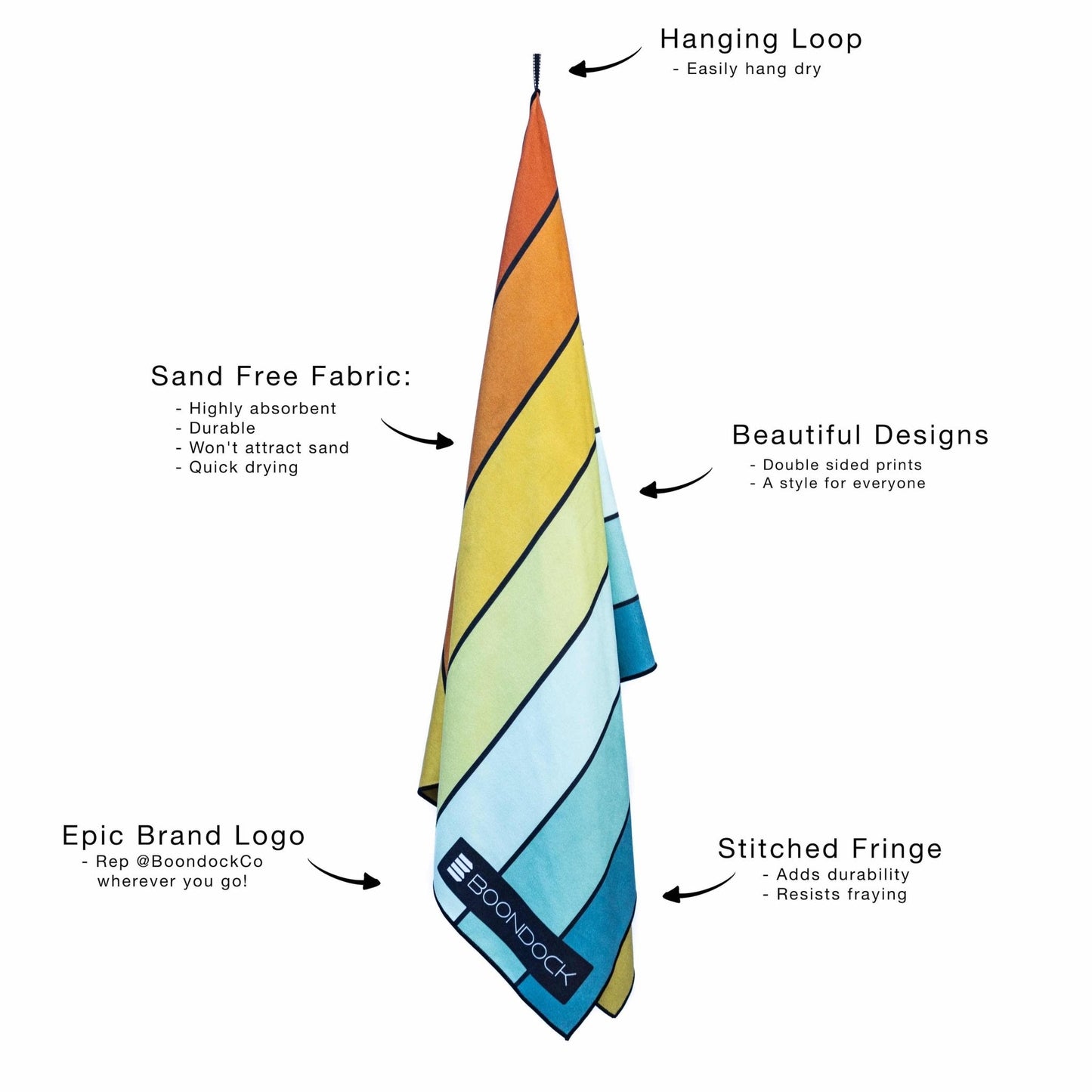 boondock sand free quick dry beach towel features list prism multicolor